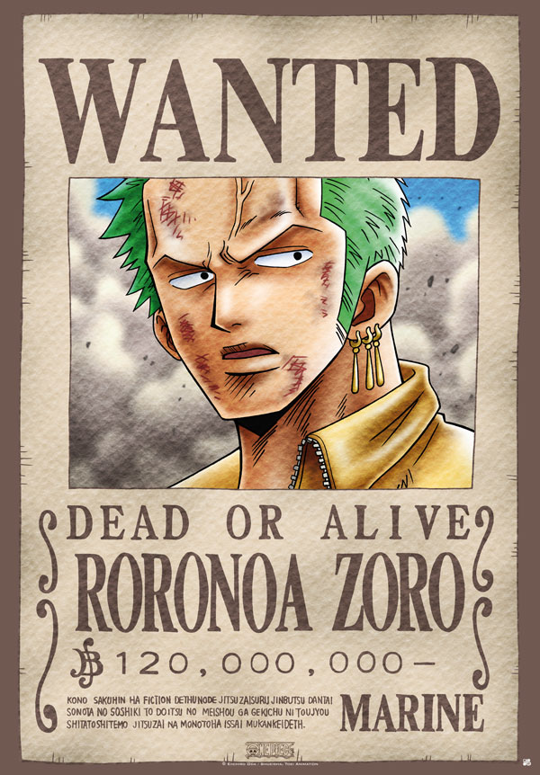 One piece - poster 91x61 - wanted zoro AUC3700789269076 - Conforama