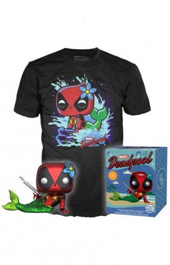 Camiseta Pop! Tees Marvel Mermaid Deadpool Set de Minifigura y Camiseta (Metallic) Ex
